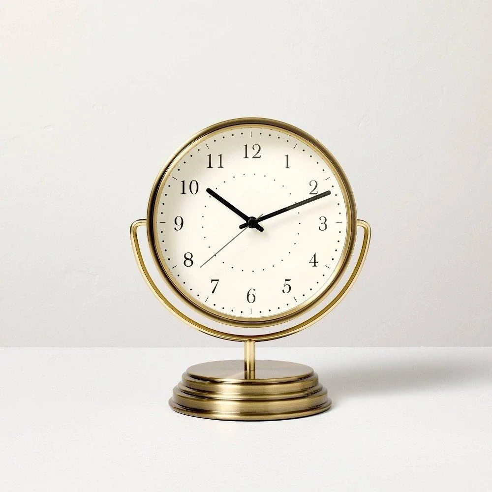 Brass Analog Circular Pedestal Table Clock - Hearth & Hand Magnolia, Target